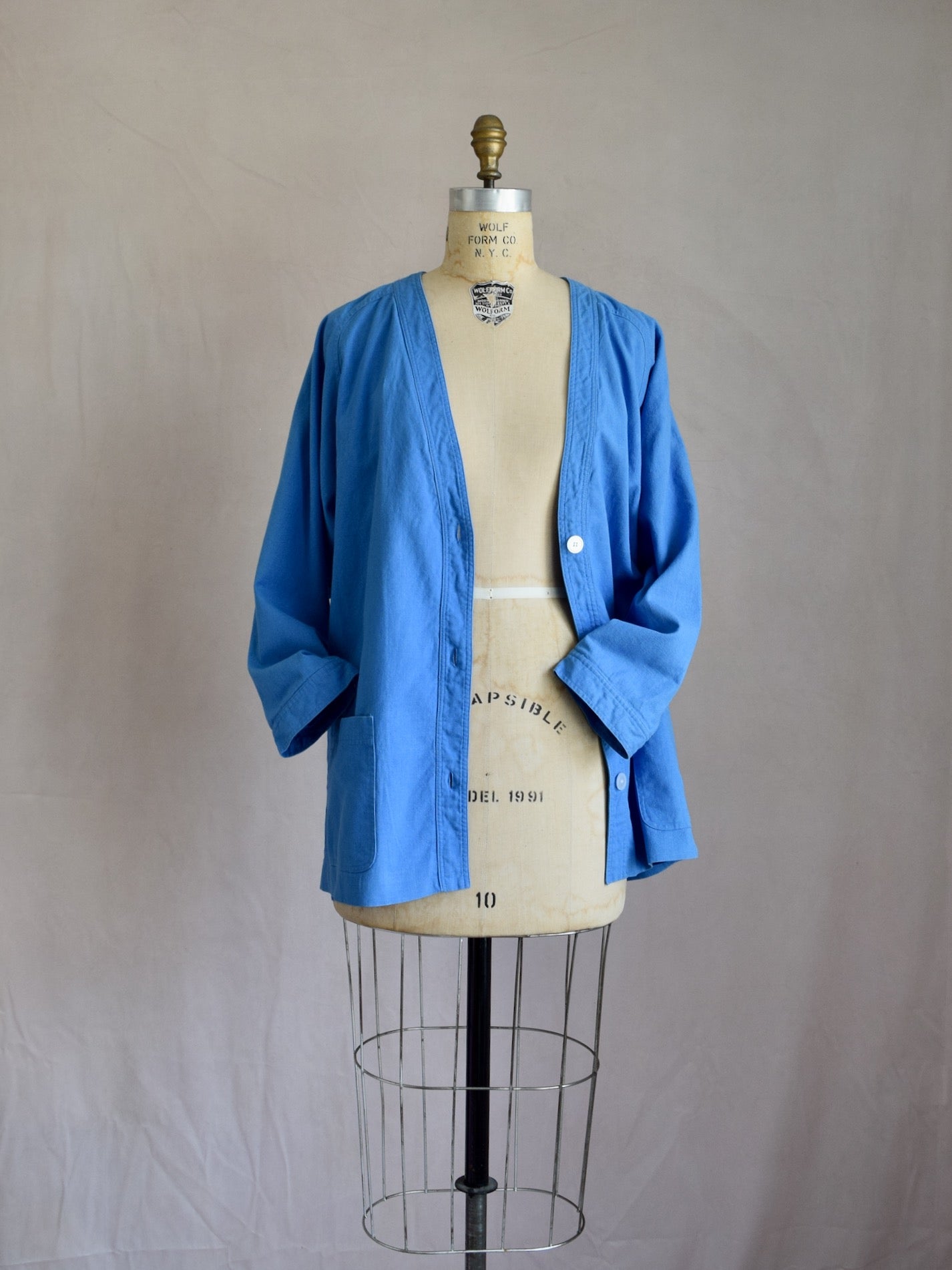 vintage 1980s chore coat by Albert Nipon in French blue Winnower